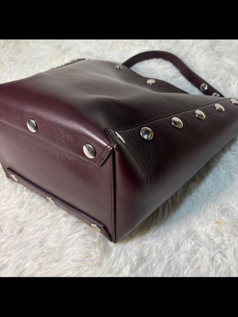 Mulberry Leather Tote in Deep Burgundy with Silver Studs - Picture 6 of 16